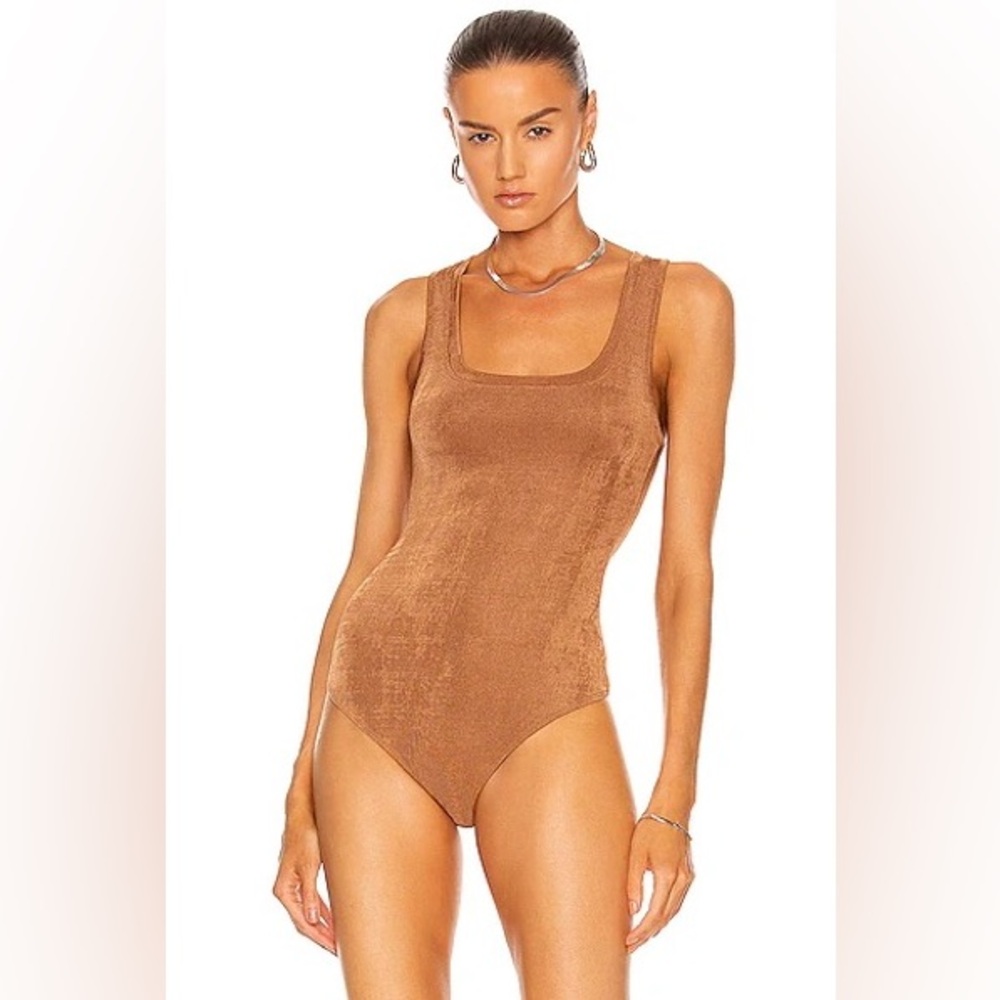 Alix NYC Women's Brown Metallic Hart Scoop
Neck Rib Bodysuit Size XS
